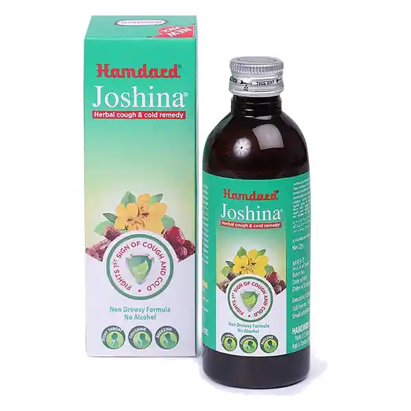 Hamdard Joshina Syrup box and bottle – Unani herbal cough and cold syrup