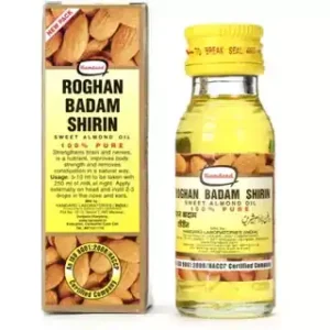 Hamdard Roghan Badam Shirin sweet almond oil bottle and box