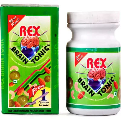 Rex Brain Tonic 400g jar and box – Unani herbal tonic for memory